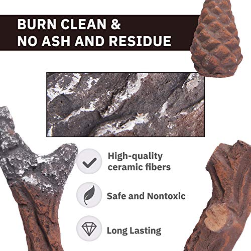 GASPRO 10 Piece Gas Fireplace Logs, Small Size Ceramic Fireplace Logs for All Types Fireplace and Fire Pit - Gas, Insert, Ventless, Vented, Electric