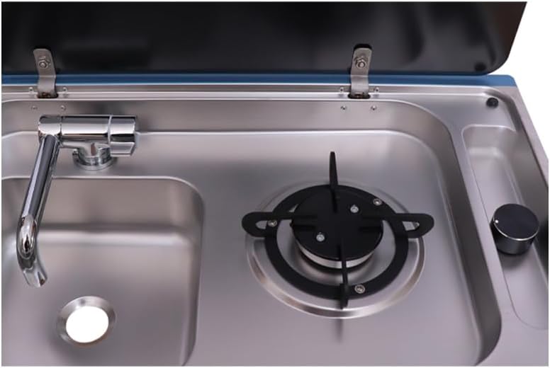 Gas Stove Sink Combination With Cover, One-Piece Stainless Steel Universal Outdoor Gas Stove for Boat Caravan RV Camper