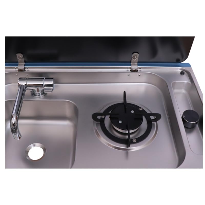Combinación de cocina de gas con tapa de acero inoxidable universal para exteriores, barco, caravana, autocaravana