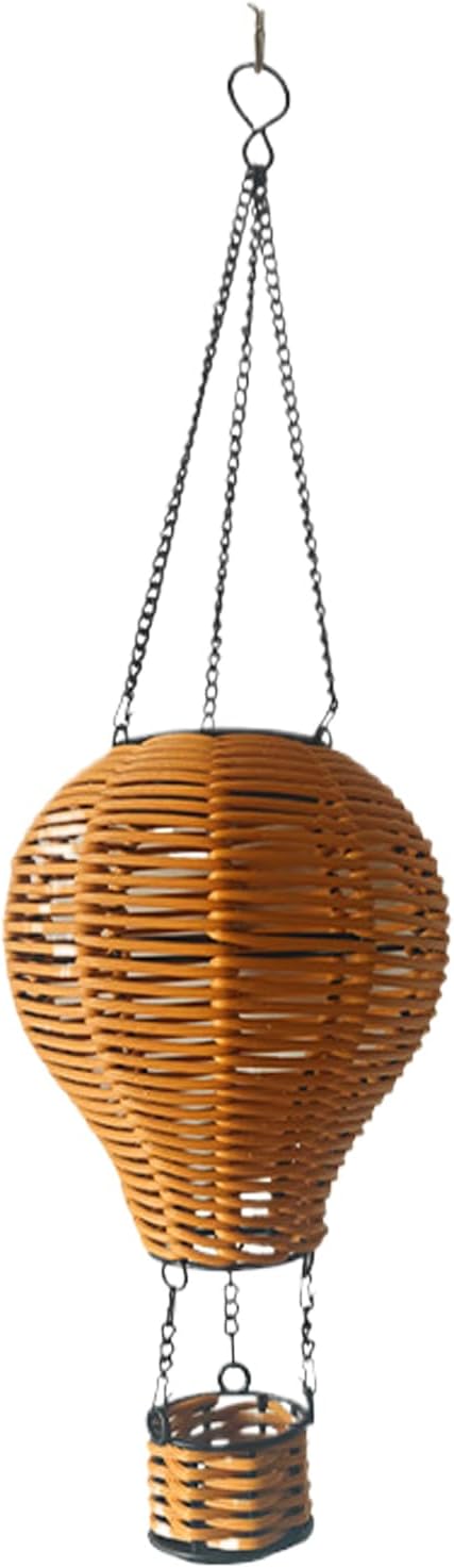 18.9 Inches Iron Wicker Hanging Lamp - Rattan Solar Lantern | Waterproof Hot Air Balloon Design , Outdoor Solar Light for Patio , Garden , Deck , Porch , Gazebo and Home Decor Use