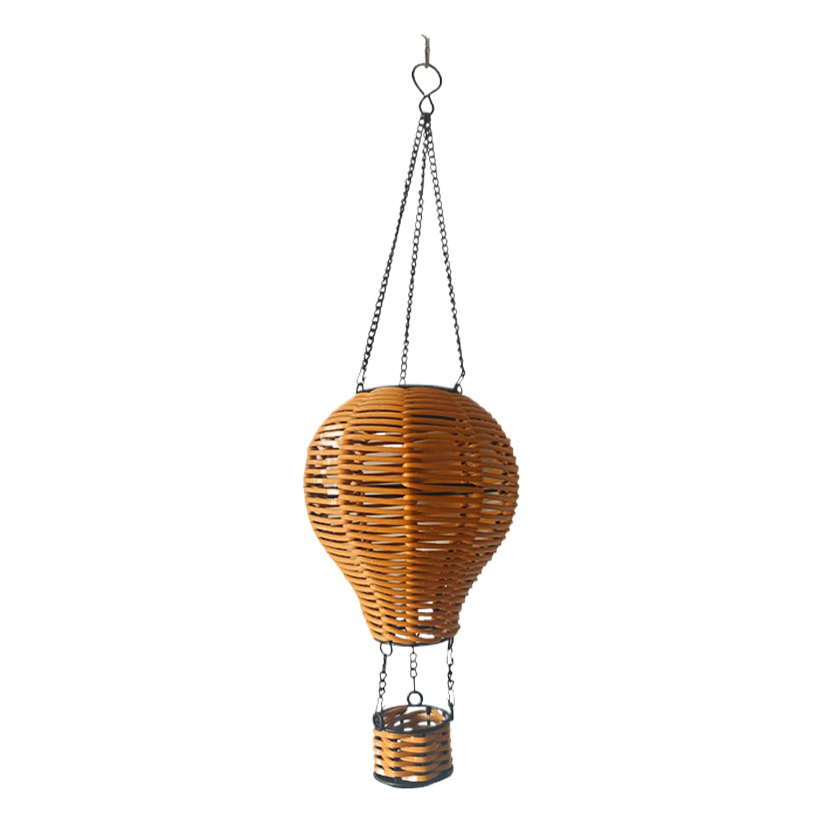 18.9 Inches Iron Wicker Hanging Lamp - Rattan Solar Lantern | Waterproof Hot Air Balloon Design , Outdoor Solar Light for Patio , Garden , Deck , Porch , Gazebo and Home Decor Use
