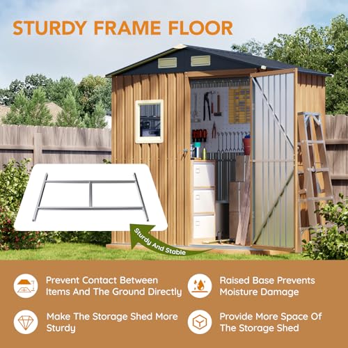 Image of Panovue 6X4FT Garden Storage Shed with Frame Floor & Lockable Door,Steel Tool Shed with 1 Clear Window, Anti-Corrosion Metal Shed for Backyard Patio Lawn (Wood Panels Not Included)