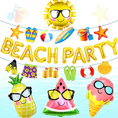 JeVenis Décoration de fête de plage, piscine, fournitures de fête d'été, ballons de soleil, bannière pour piscine Luau Hawaï