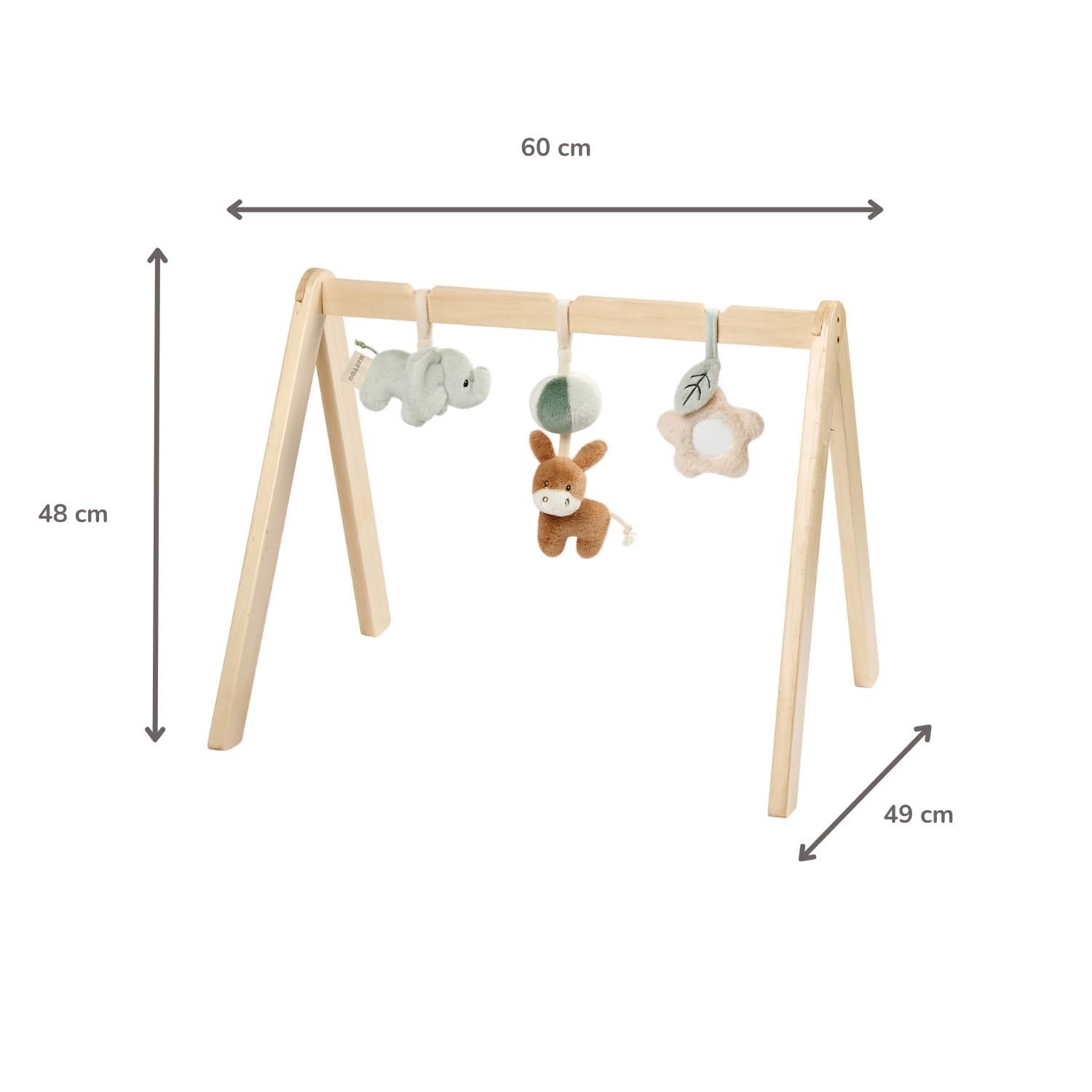 Nattou LouLou Montessori Zabawka Bow Baby - Łuk do aktywności z drewna - Rozwój sensoryczny i motoryczny u niemowląt - 60 x 50 x 47 cm - Miękkie kolory - Zielony - Beżowy - Ecru