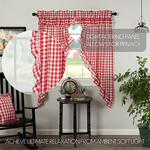 VHC-Brands-Annie-Buffalo-Check-Cotton-Farmhouse-Curtains-Rod-Pocket-Drawstring-Ties-Ruffling-Prairie-Panel-Pair-Red-Country VHC Brands Annie Buffalo Check Cotton Farmhouse Curtains Rod Pocket Drawstring Ties Ruffling Prairie Panel Pair Red Country