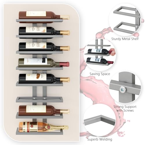 Image of Hoctieon 8 Tier Wall Mount Wine Rack, Wall Racks for Wine Bottles Display and Storage, Hanging Bottle Organizer for Living Room, Dining Room, Wine Cellar, Bar, Grey