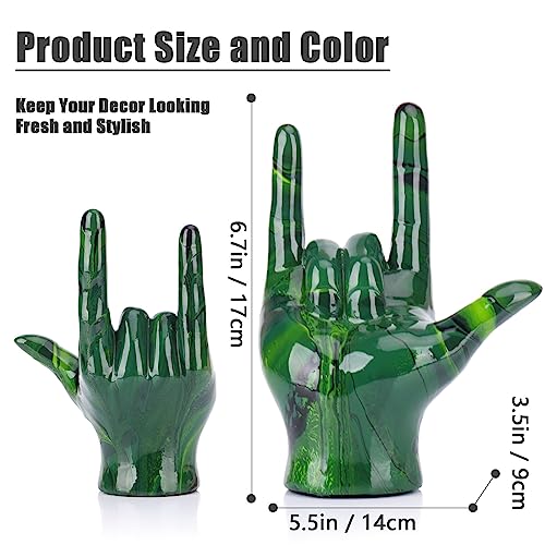 Estatua decorativa de mano I Love You en resina verde miniatura 3