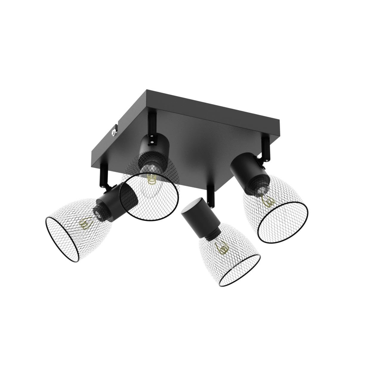 Focos Para el Techo E14, Lámpara de Techo de 3 Focos Giratorios Negro, Foco de Pared Cuadrado Iluminación LED con Pantallas de Malla Metálica para Dormitorio Cocina Pasillo (Sin bombillas E14)