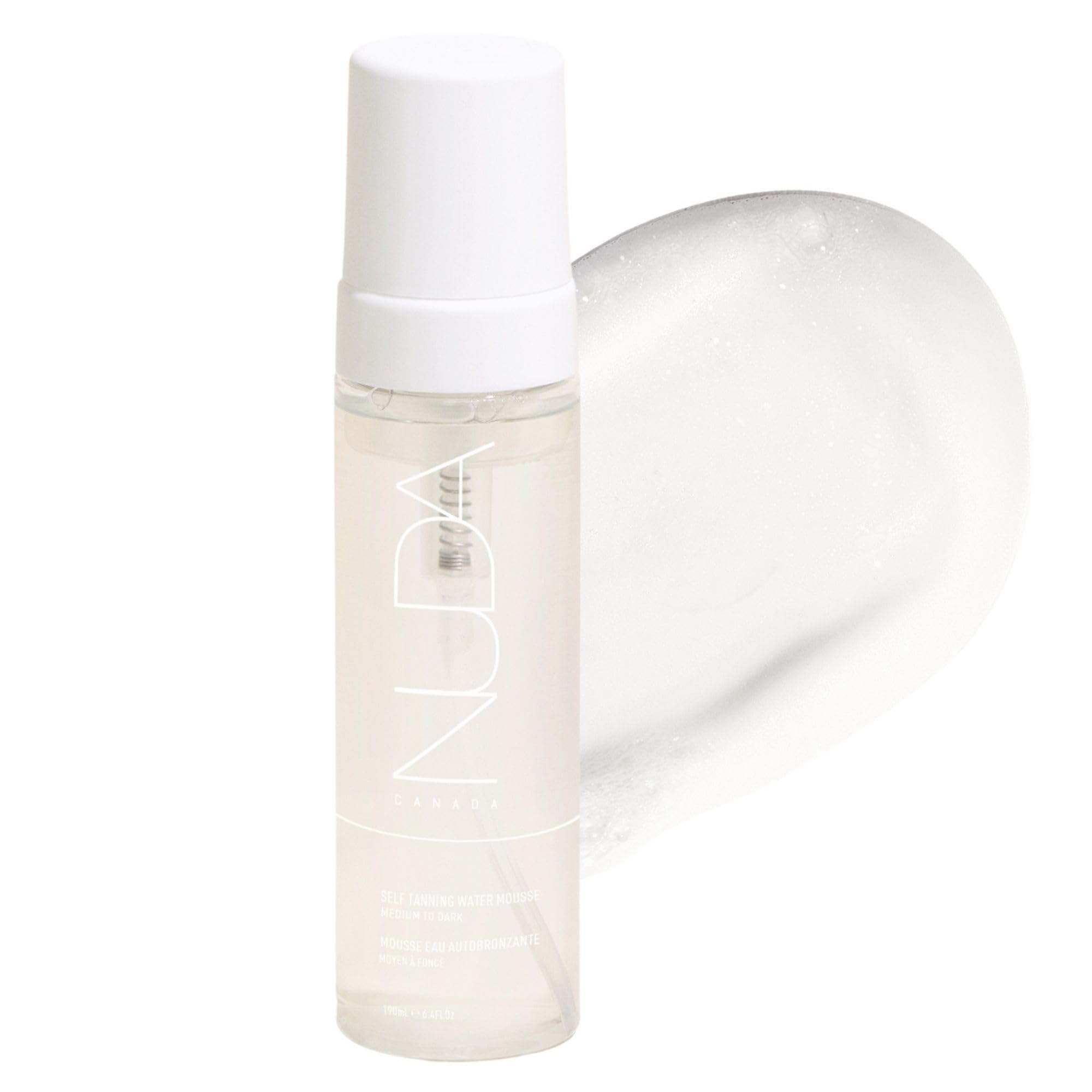 Nuda Self Tanning Water Mousse - Medium to Dark | Streak & Transfer-Free Clear Self Tanner | Hydrating Sunless Tanner for a Natural Look | Lightweight Fragrance-Free Self Tanning Mousse, (6.4 Fl Oz)