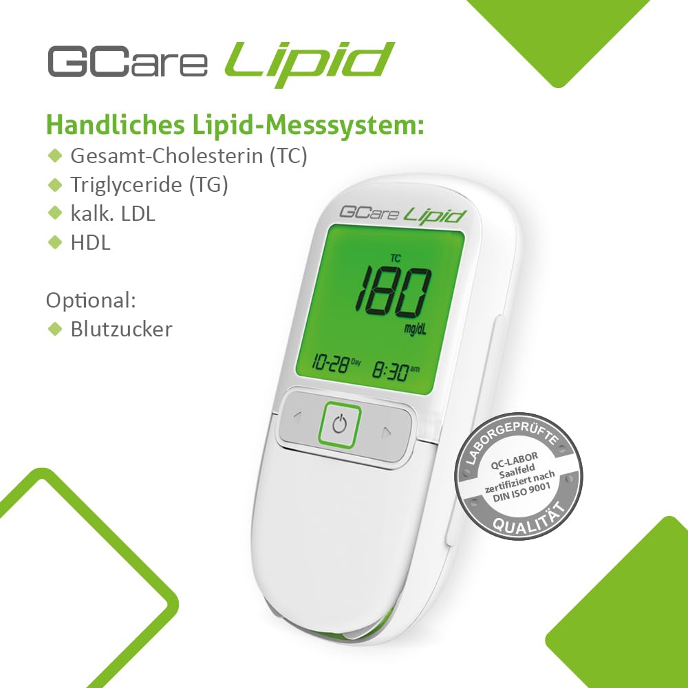 Cholesterin Messgerät - Blutfett Messsystem - Gesamtcholesterin Testgerät - mit Teststreifen und Zubehör (Messsystem + 20 Teststreifen + 50 Stechhilfen)