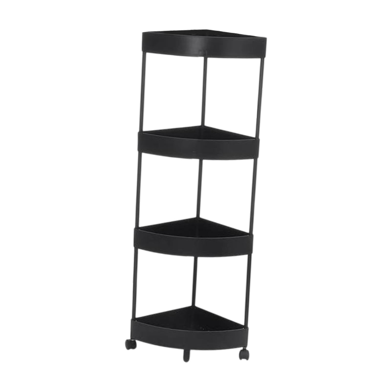 Mensola Angolare Su Piedini con Ruote, Antiruggine, per Bagno, Cucina, Esposizione, Scaffale Portaoggetti, Nero a 4 Livelli
