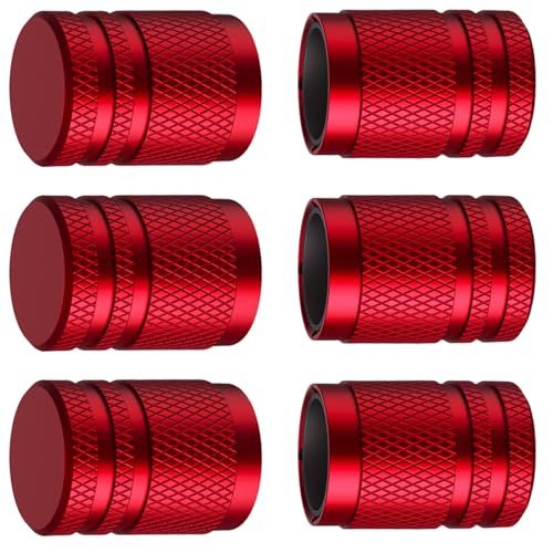 Tire Valve Stem Caps - (6 pcs) Tire Caps Tire Valve Caps Metal Valve Stem Caps Valve Stem Cap Universal Fit for Car/Motorcycles/Bikes/Trucks Anti-Corrosion (Red)