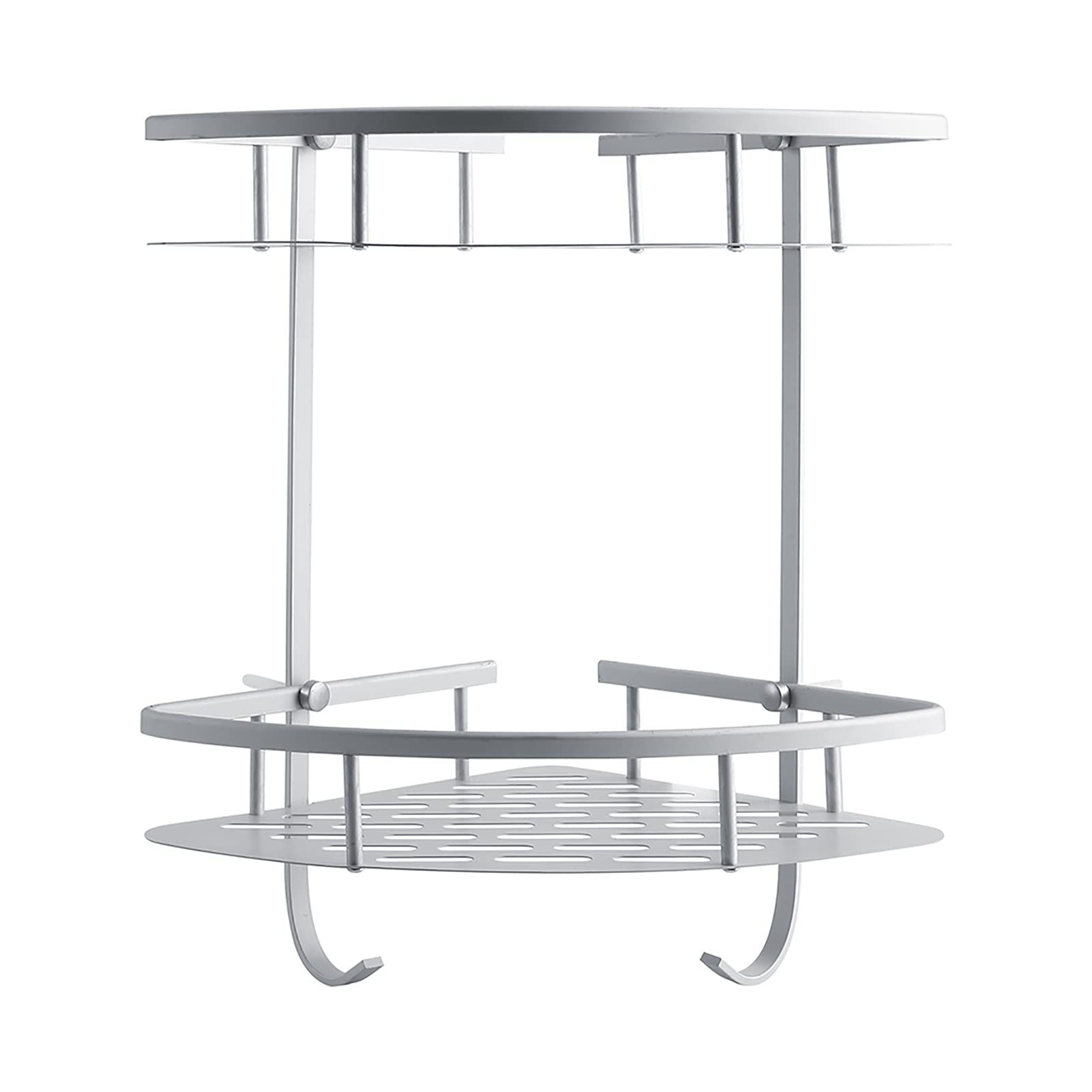 Restokki Aluminum Dual Tier Shower Corner Caddy Shelf Shower Shelves Organizer Bathroom Kitchen Storage Basket Holds Body Wash