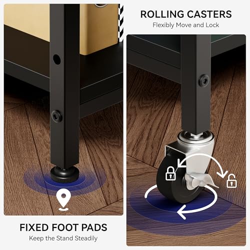 Image of Warmiehomy Extra Tall & Large Printer Stand, 24 inch x 24 inchx 46'' Height 4 Tier Metal Printer Table for Home Office, Printer Stand with Adjustable Storage Shelf, Rolling Cart for 3D Laser Printer (Black)