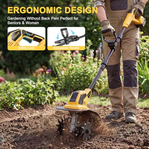 21V Cordless Tiller Cultivator, 2x4.0Ah Battery Powered Electric Garden Tiller, 360RPM Rototiller with 48 Steel Tines, 9.7\" Width & 7\" Depth, Lightweight Soil Tiller for Gardening
