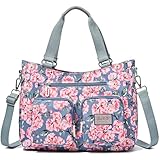 Kecartu Women Utility Tote Bag Teacher Purses and Handbags for Nurses Waterproof Nylon Multi Pocket Shoulder Bags Work Bag Tote (0-Plum Flowers) Large