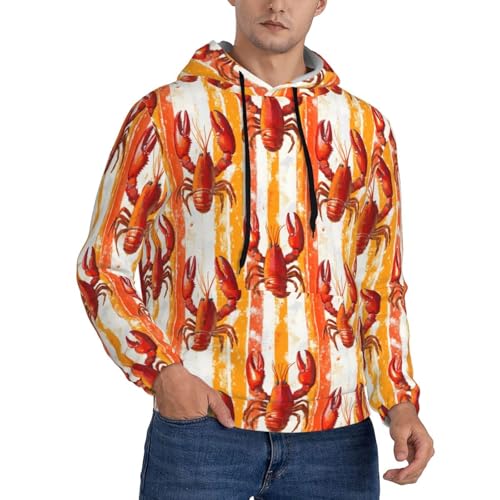 Hoodies For Men - Orange Lobster Print Long Sleeve Casual Men'S Hoodies & Sweatshirts Pullover With Pocket