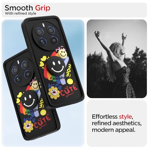 Image of Pikkme Back Cover for Realme 12 Pro 5G / Realme 12 Pro Plus 5G | Soft Silicone| Cute Rainbow Smile & 3D Cartoon Flower Design | Shockproof Raised Camera Protection Bumper Case (Black)