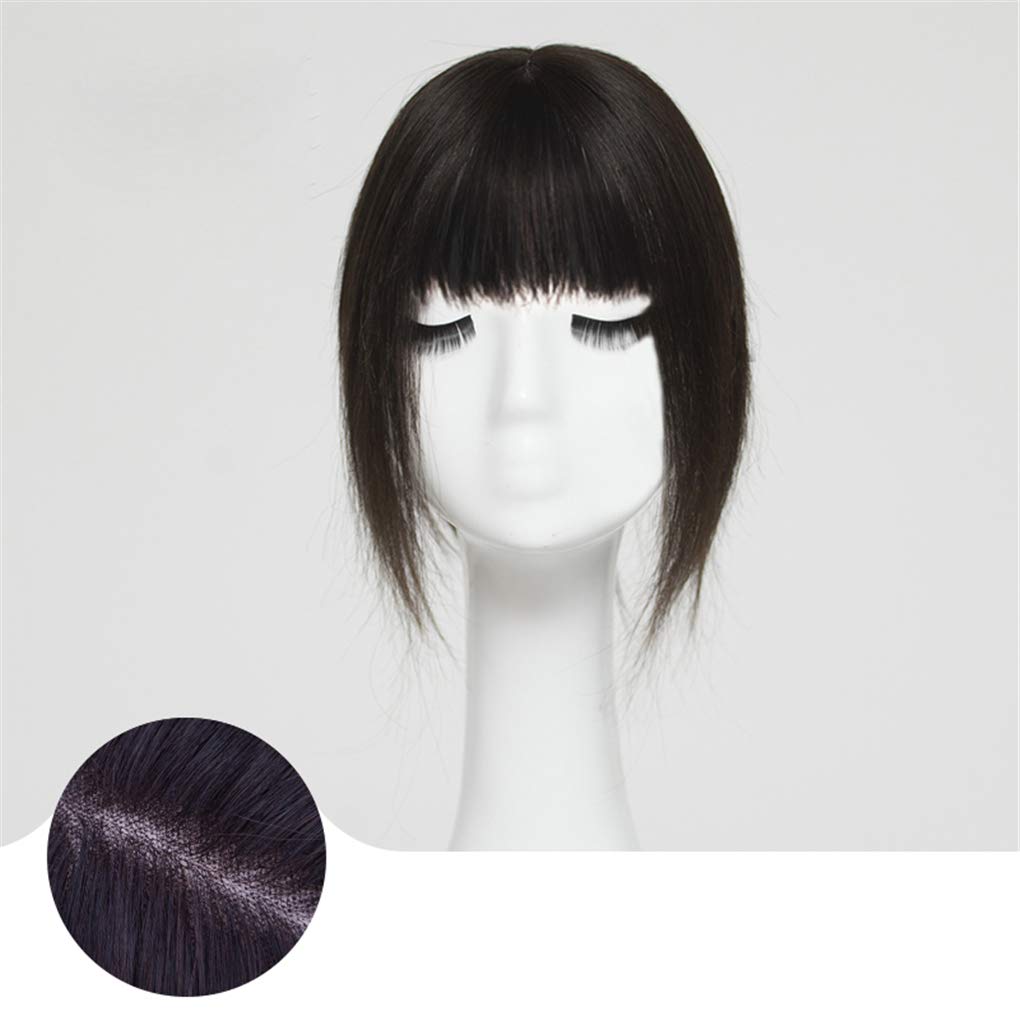 Human Hair Toppers for Women, Wiglet Topper Hairpieces with Bangs Clip in, 2.4"x 4.7" Mono (10" Off Black)