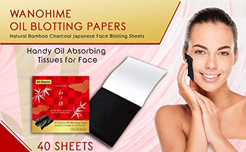 Premium Oil Blotting Papers 40 Sheets with Natural Bamboo Charcoal, Made in JAPAN, Handy Face Blotting Sheets Large 9cm x 9cm Oil Absorbing Tissues for Face (1 pack)