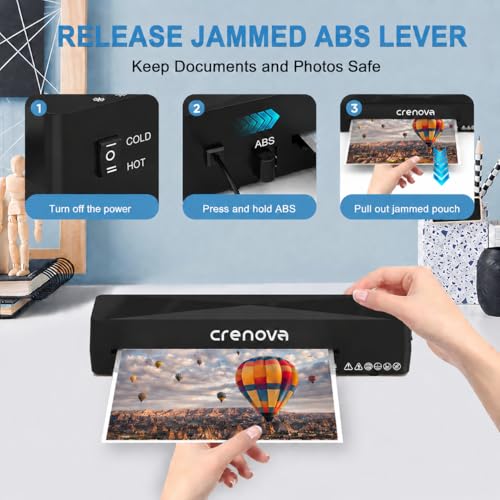 Image of Crenova Laminator Machine with Laminating Sheets 10pcs, A4 Laminating Machine Hot & Cold with Fast Warm Technology, Thermal Laminator 9 Inch for Home Office School Business, Black