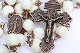 Large 10mm White Sea Shell MOP Rosary in Copper Oklahoma