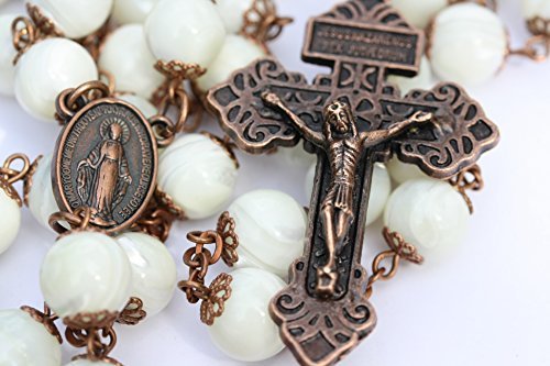 Large 10mm White Sea Shell MOP Rosary in Copper Oklahoma