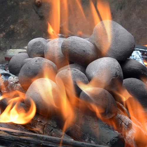 24Pcs Gas Feuer Grube keramische Steine Grauer Dekorative Steine Kamin Felsen für Innen Kamin im Freien Dekoration des Gaskamins 24 Runde 3/2-5/2Inch Größe (grau)