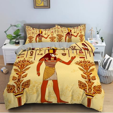 NUEYSP Double Duvet Set Ancient Egypt Double Bed Duvet Cover Set for Kids Aldult with Zipper Closure Hypoallergenic Microfiber Quilt Cover 78.7"x 78.7" + 2 Pillowcases 19.7"x 29.5"