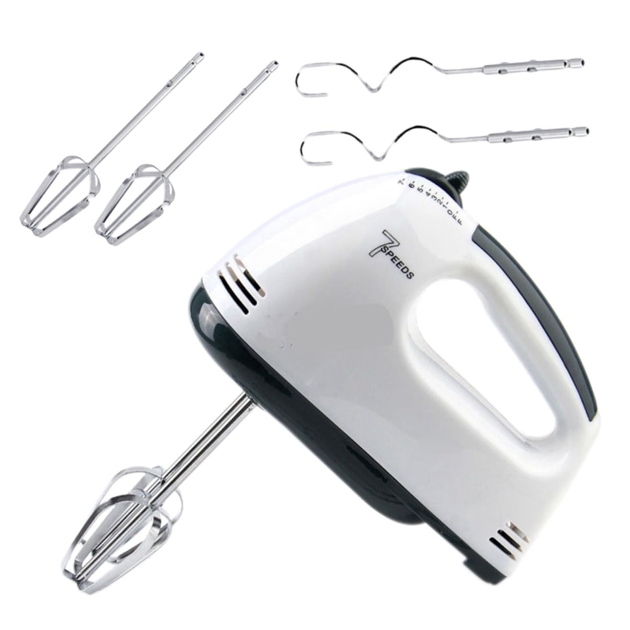 Sbattitore a Mano Elettrico 7 Velocità in Plastica e Acciaio Inox Bianco | Sbattitore Mano Elettrico, per Casa e Pasticceria, per Amanti della Preparazione di Dolci in Cucina