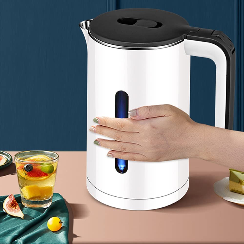 Hervidor eléctrico de acero inoxidable de doble capa anti-escaldaduras, preservación del calor, 2.3L, 1500W de ebullición rápida, luz indicadora LED, filtro de escala, agua hirviendo silenci