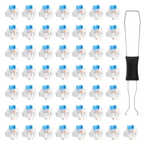 50 PCS Blue Mechanical Keyboard Switches, 3 Pin Blue Clicky Switches with Switch Puller Waterproof...