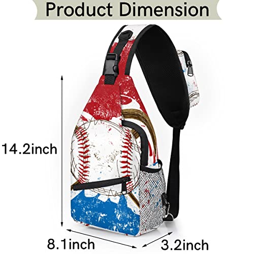 Baseball Flag Background Sling Bag Crossbody Backpack Casual Chest Shoulder Daypacks For Cycling Hiking Travel2