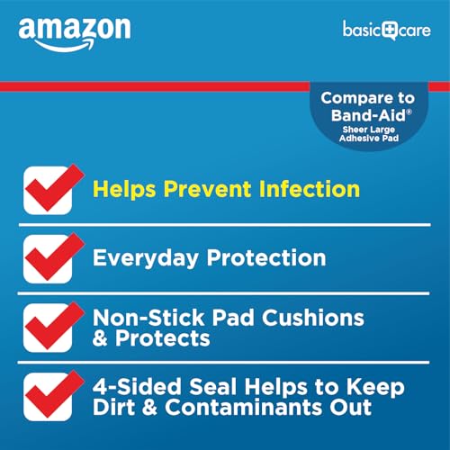 Amazon Basic Care Sheer Adhesive Pad Bandages for Minor Cuts, Scrapes and Wounds, Extra Large 3 x 4 in, Non-Stick Pad, 30 Count - image 4