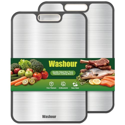 Image of Titanium Cutting Boards for Kitchen, Non Toxic 2-in-1 Cutting Board Double Sided, Food Grade Chopping Boards for Fresh Meat Vegetable, Easy to Clean Large Size 16 inchx11 inch（Set of 2）