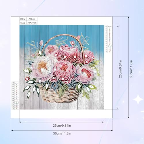 Image of AiYuanzsh Peony Diamond Art Kits for Adults, 12x12inch | Floral 5D Special Shape, For Beginners, Crystal Rhinestones, Home Wall Decoration Gift
