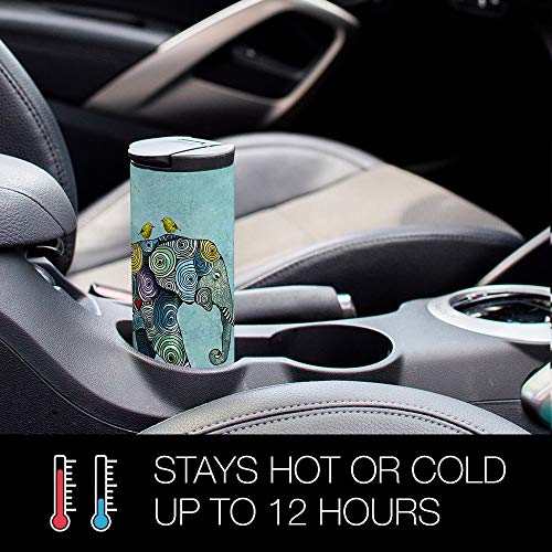 Tree-Free Greetings Elephant And Birds Blue Vacuum Insulated Travel Coffee Tumbler, 17 Ounce Stainless Steel Mug, Gift For Animal Lovers #TOP6