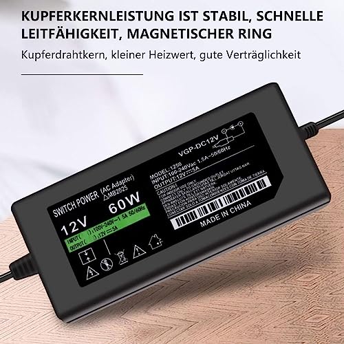 GERUI 12V 5A Power Adapter, AC 100-240V50~60HZ. DC 12V 5A 60W Power Supply, Used for LED Strip Display, Amplifier, Camera System, TV, DVD TV, Hard Disk, etc.