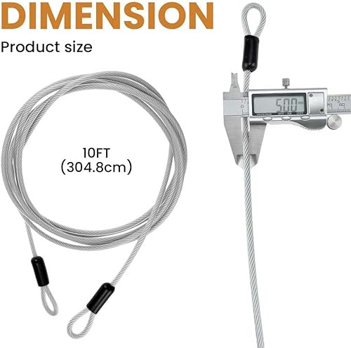 Miniatura 2 de Cable de seguridad de acero inoxidable de 10 pies y 0.197 in, cuerda de alambre flexible trenzada de doble bucle recubierto de acero para