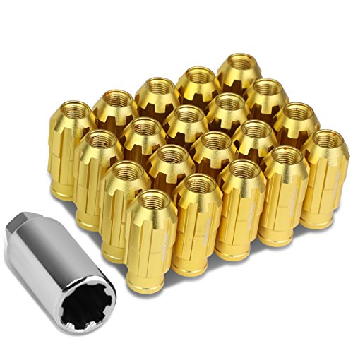 Image of DNA MOTORING LN-ZTL-9025-125-GD 20Pcs M12 x 1.25 Open End Style Wheel Lug Nuts w /Deep Drive Extension Adapter, 24mm OD /50mm H, Gold