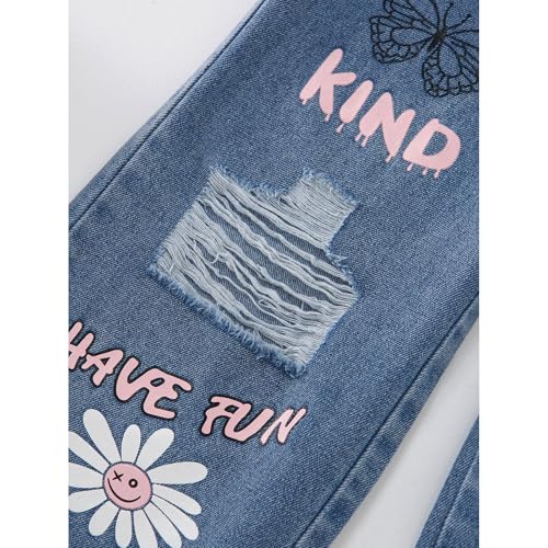 Baggy Jeans for Girls Graphic Prints Ripped Wide Leg Pants Heart Butterfly Elastic Waist Cute Jeans for Girls Y2K Streetwear4