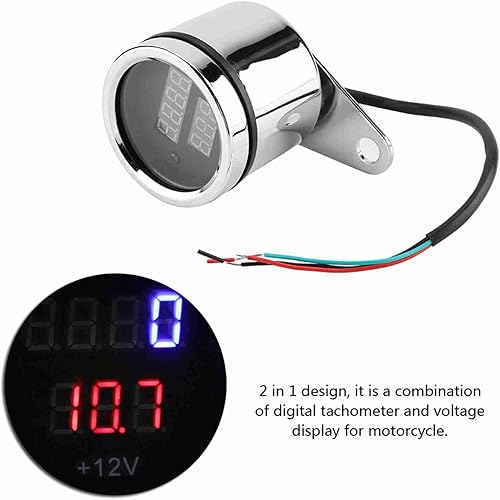 Miniatura 6 de Universal Electrónico Tacómetro 2 en 1 Motocicleta LED Digital Voltímetro Tacómetro Medidor Metal Velocímetro Velocímetro Plata para Meauring