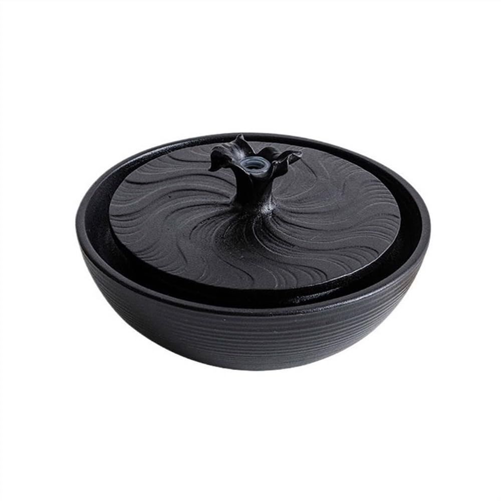 Desktop fountain Desktop Ceramic Running Water Ornaments Circulating Fountain Humidifier Birth Wealth Inviting Feng Shui Wheel Desk waterfall decor(Black)