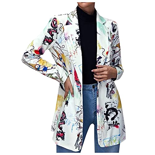 Blazer Chaqueta con estampado para mujer, chaqueta informal, bolsillos laterales, manga larga, con muescas, con solapa, trajes de calle, trabajo, oficina, blazer de manga larga, cuello en V, traje de