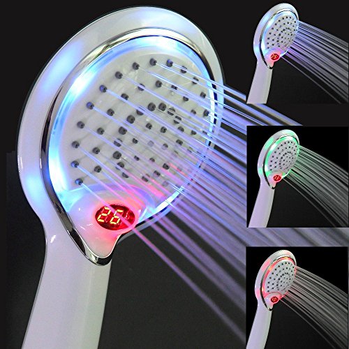 Pommeau de Douche LED, LED Pommeau de Douche Douchette, 3 Couleurs Contrôle de Température Tête De Douche, Pommeau Douche Led Temperature, Pulvérisateur de Douche à Contrôle de Température,