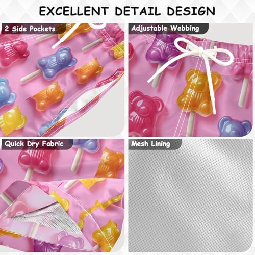 Pigsaly Boys' Swim Board Shorts Gummy Jelly Candy Bears Colorful Lollipops Boy's Swim Trunks Kids Swimwear S3