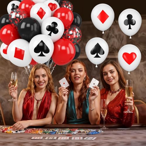 Image of Poker Balloons, 30Pcs 12inch Casino Theme Party Balloons Black White Red Poker Card Latex Balloon Red Black Happy for Pokers Casino Night Party Supplies Pokers Birthday Decorations
