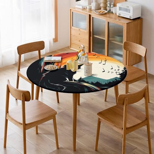 Nappe ronde élastique imperméable extensible à motif chat pour table ronde - 8