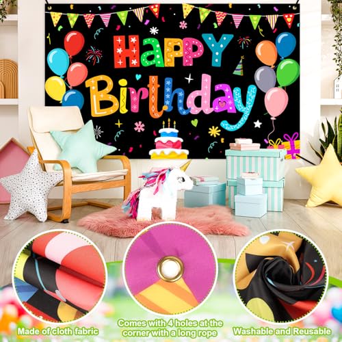Image of Happy Birthday Banner Backdrop Decorations Flag Outdoor 71x44 Inch,Colorful Rainbow Birthday Bunting for Boys Girls Indoor Home Party Supplies,Yard Sign Photography Background