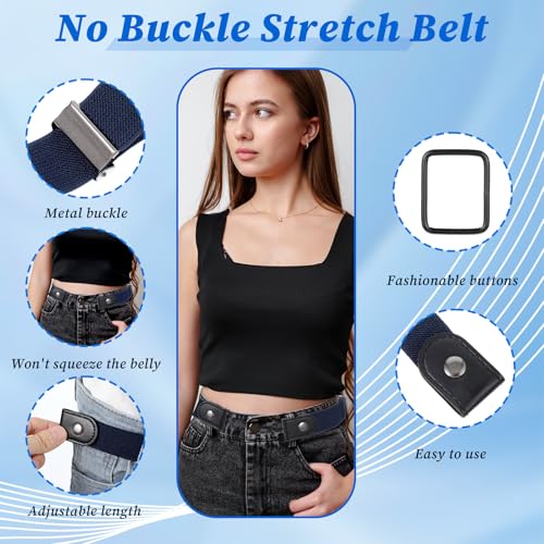2 Pcs No Buckle Stretch Belt for Women and Men, Invisible Elastic Waist Belts for Jean, Pants, Dresses (Black, Navy Blue)3